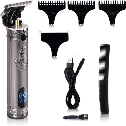 KM-700H Professional Cordless Hair Clipper. LCD display, 1500mAh USB rechargeable, adjustable blades & metal body for barbers.