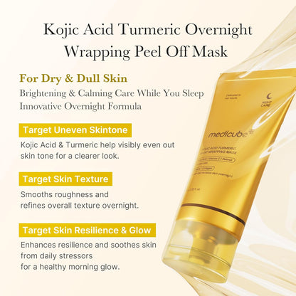 Medicube Turmeric Overnight Wrapping Peel Off Mask. Brightening & nourishing sleep mask for dull, uneven skin tone. 2.53 fl.oz.