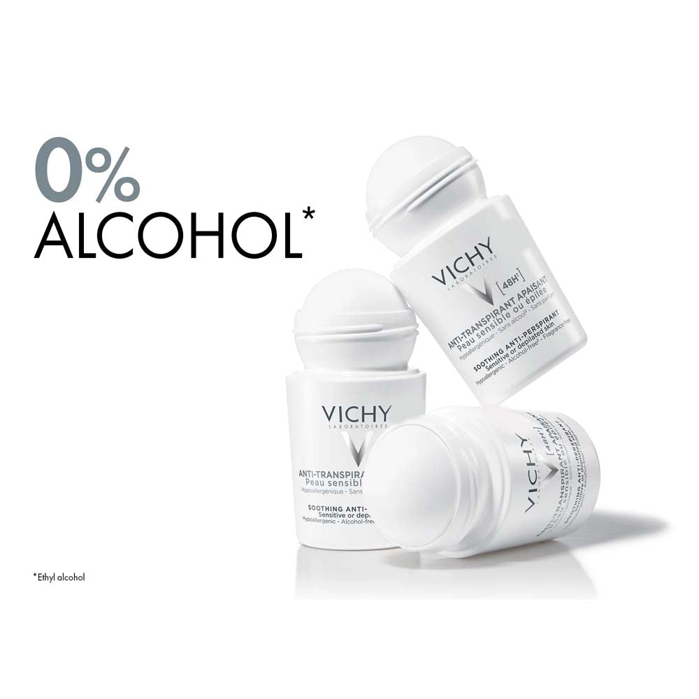Vichy 48H Soothing Roll-On Anti-Perspirant - Gentle Aluminum-Free Formula for Sensitive Skin, 50ml