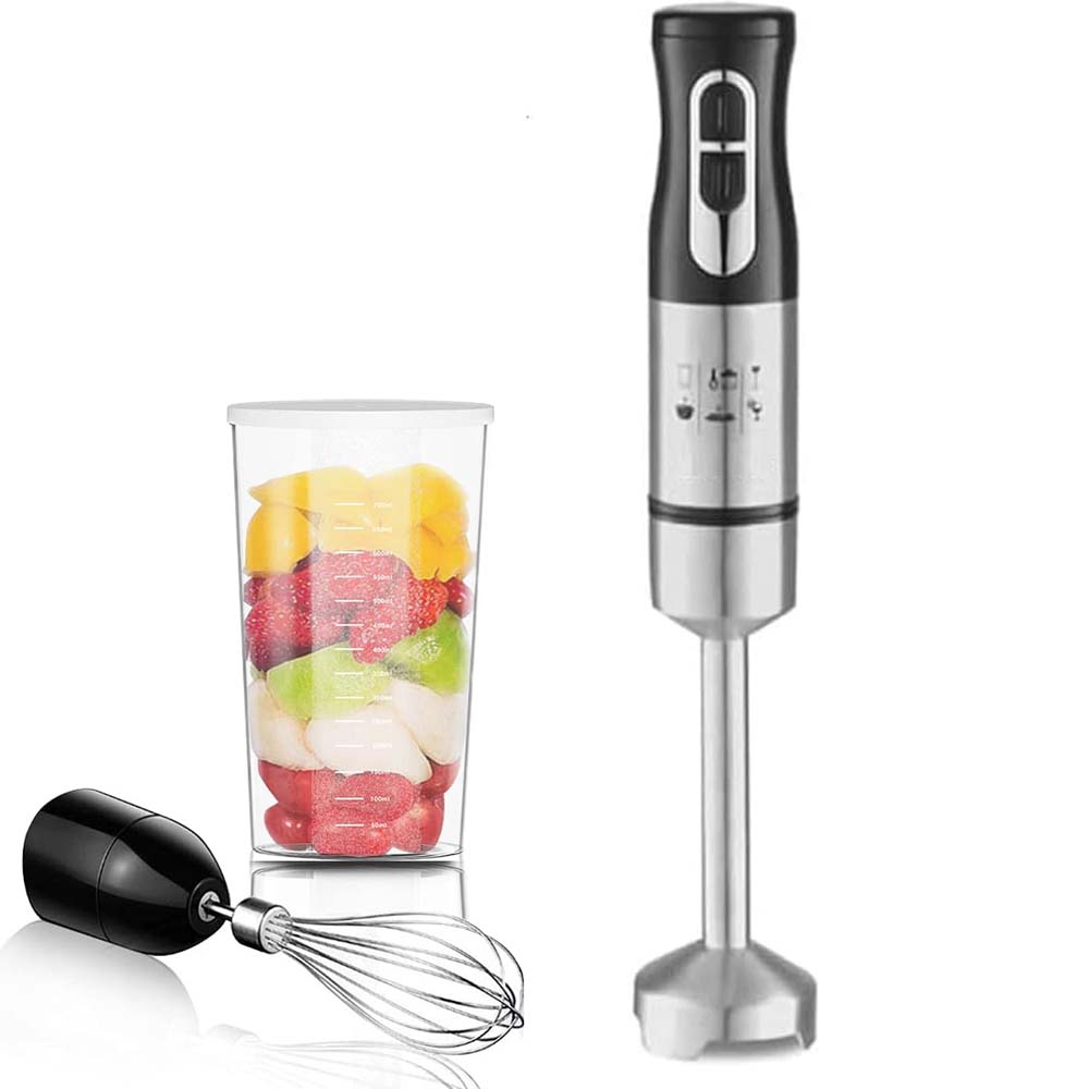 9-Speed Hand Blender - 5-in-1 Stainless Steel Handheld Mixer with Whisk, 700ml & 500ml Containers, Dishwasher Safe
