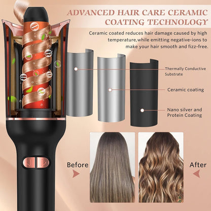 Automatic Hair Curler – 1" Rotating Curling Wand, Fast Heat, Dual Voltage, for Women – Creates Perfect Curls in Mid-Length to Long Hair (Black)