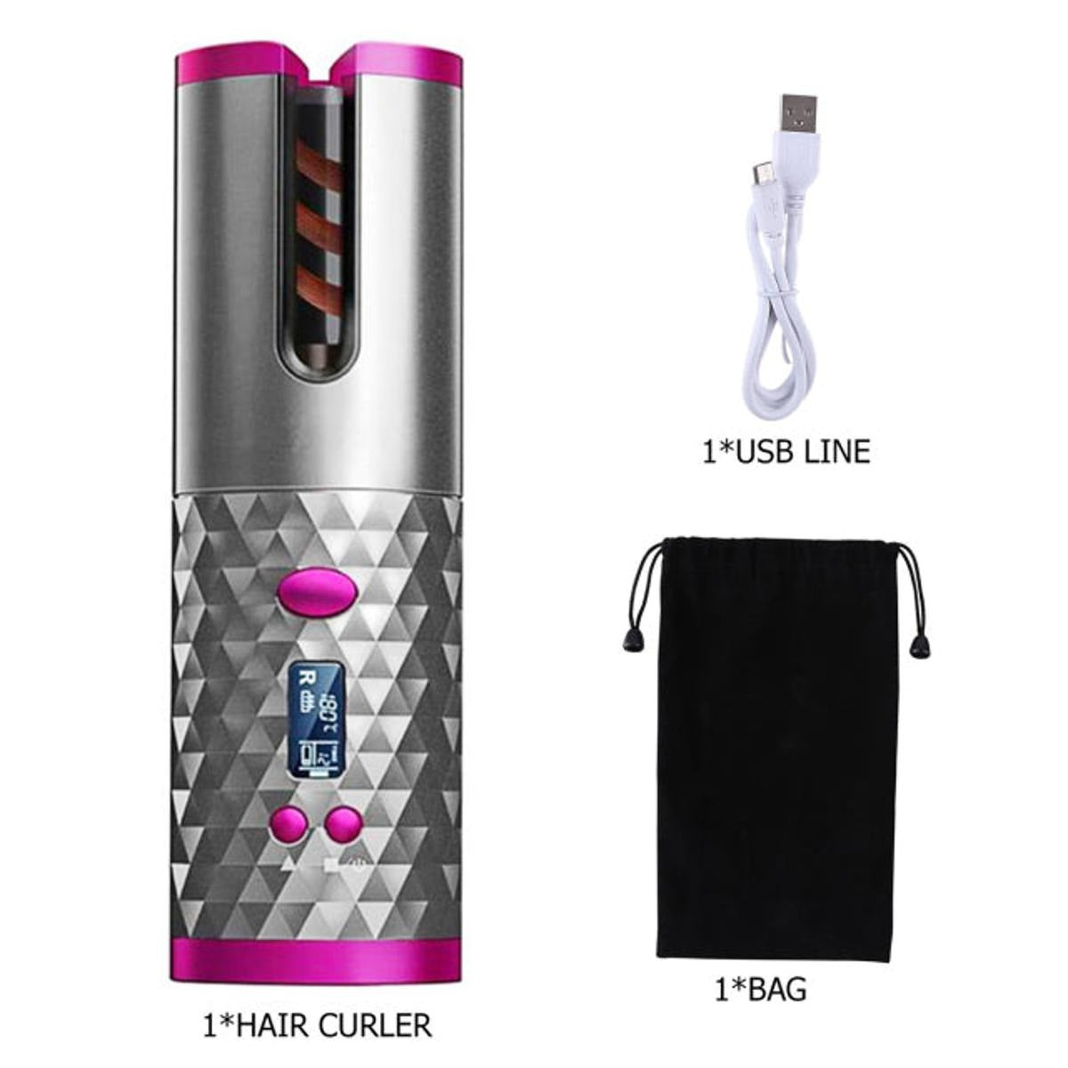 Cordless Hair Curler – Automatic Hair Curling Iron with Heatless Rotating Technology, 3 Temperature & Timer Settings