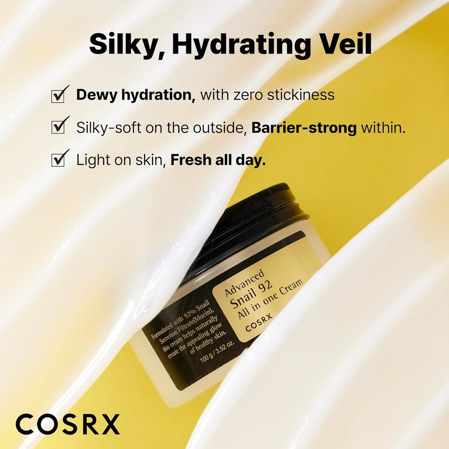 COSRX Advanced Snail 92 All In One Cream - 100g Korean Moisturizer with 92% Snail Mucin for Hydration & Repair