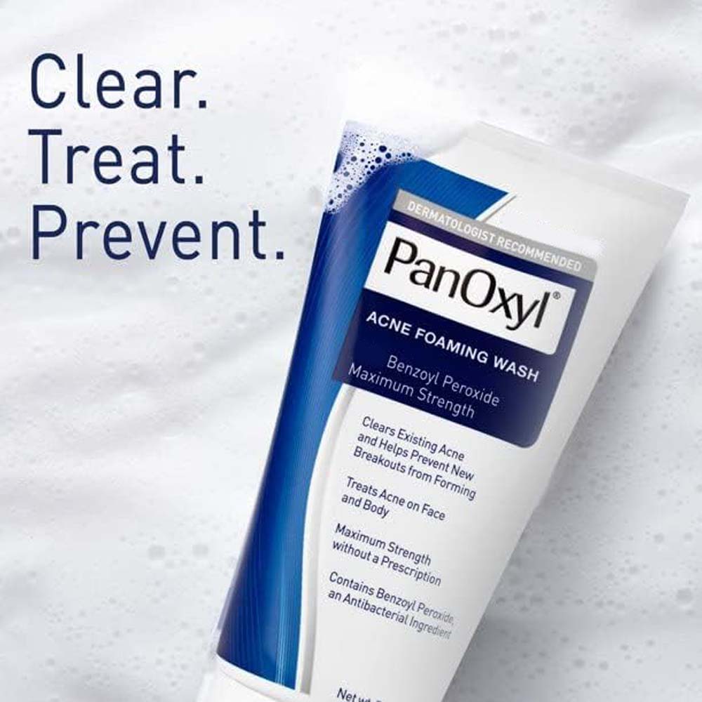 Panoxyl 4% Benzoyl Peroxide Acne Foaming Face Wash. Medicated cleanser to treat & prevent breakouts. Fragrance-free. 6oz.