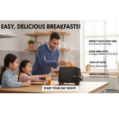 OE-505 2-Slice Toaster. Compact toaster with auto pop-up and removable crumb tray for easy cleaning. Simple & efficient.