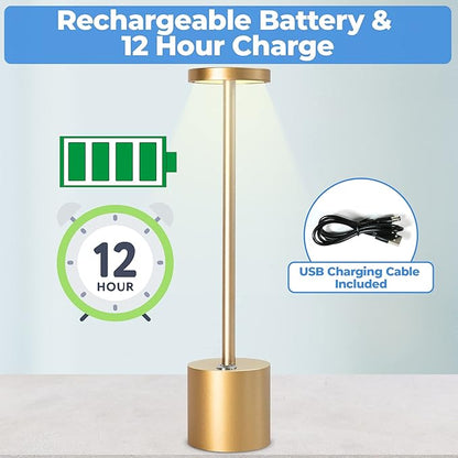 Cordless LED Table Lamp – Full Size Minimalist Design with Rechargeable Battery and 3-Level Dimming for Home, Office, and Nursery