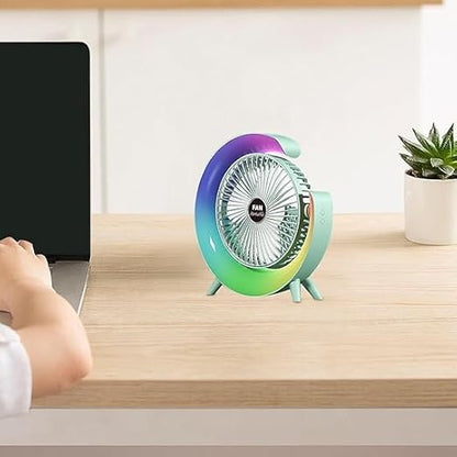 Compact USB Desk Fan – Quiet Table Fan with Built-In Light for Office, Bedroom, and Travel