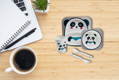 Kids' Dinnerware Set, 5 Piece Kids Dinnerware Set, Bamboo Fiber Kid Plates and Bowls Set, Baby Dishes Divided Toddler Plates for Child, Cartoon Pattern Design, Panda