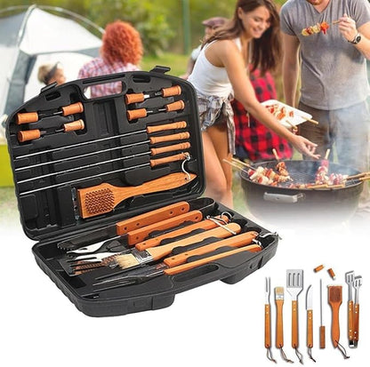 BBQ Tool Set 18-Piece | Stainless Steel with Wooden Handles | Ideal Christmas or Birthday Gift for Men, Dad, and Women