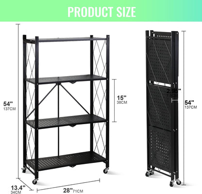 4-Layer White Mobile Folding Kitchen Storage Rack – No-Installation, Thickened Multi-Purpose Shelf (Black)