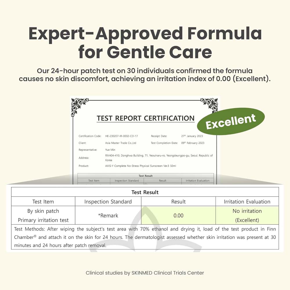AXIS-Y No-Stress Physical Sunscreen V3. SPF 50 mineral sunblock with Niacinamide for sensitive, acne-prone skin. Vegan Korean skincare.