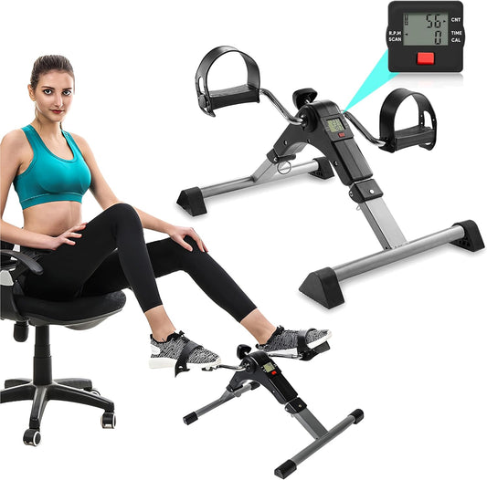 Mini Exercise Bike | Compact Arm and Leg Exerciser with LCD Monitor | Adjustable Resistance & Foldable Pedals