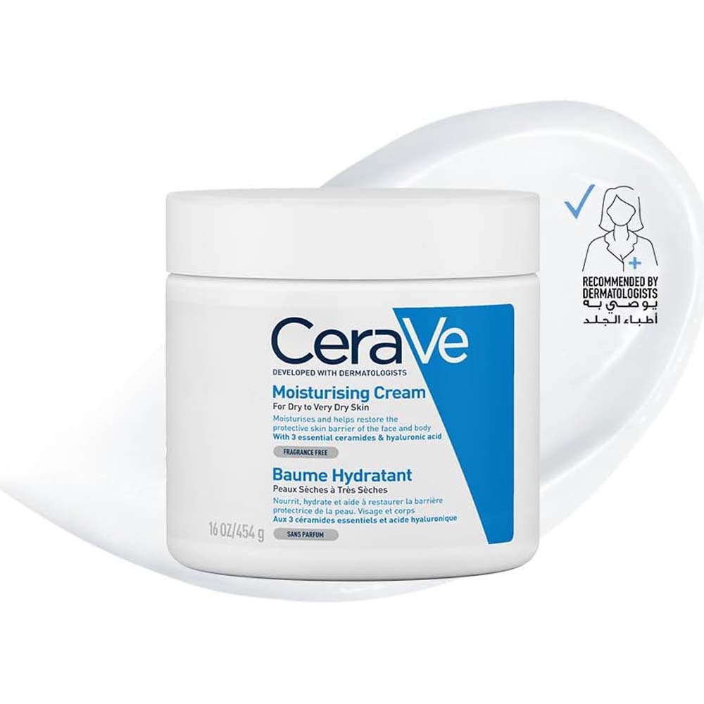 CeraVe Moisturizing Cream 454g - Hyaluronic Acid & Ceramides for Dry Skin, Face & Body Moisturizer, Fragrance-Free