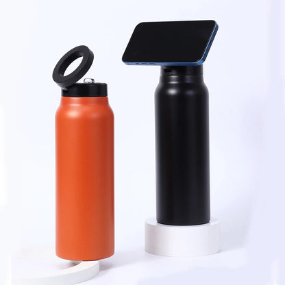 Stainless Steel Magnetic Vacuum Flask | Sports Water Bottle & Mobile Phone Holder | Portable Outdoor Thermal Insulation Cup