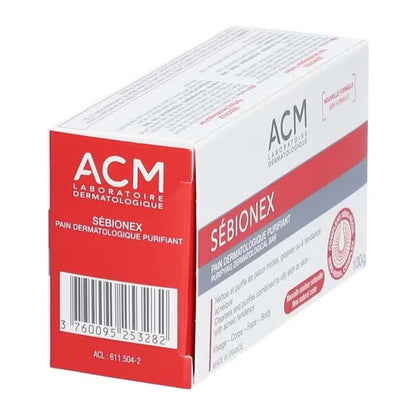 ACM Sebionex Purifying Soap. Deep cleansing bar for oily, acne-prone skin. Helps regulate sebum & prevent impurities. 100g.