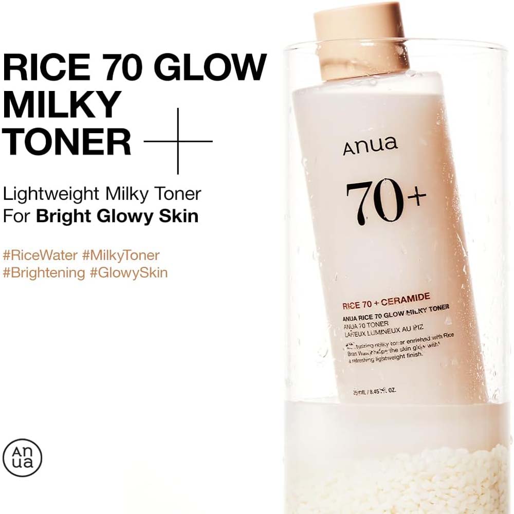 ANUA Rice 70 Grow Milky Toner 250ml - Korean Moisturizing Lotion for Brightening, Hydration & Smooth Skin Tone