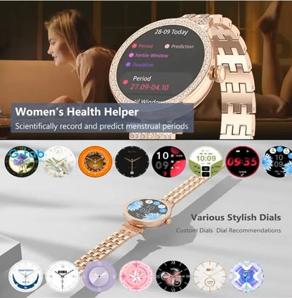 GT10 Diamond Smartwatch | 1.2" AMOLED Display | Heart Rate, Sleep, and Menstrual Tracking | Compatible with Android & iOS | Elegant, High-Performance Smartwatch for Women