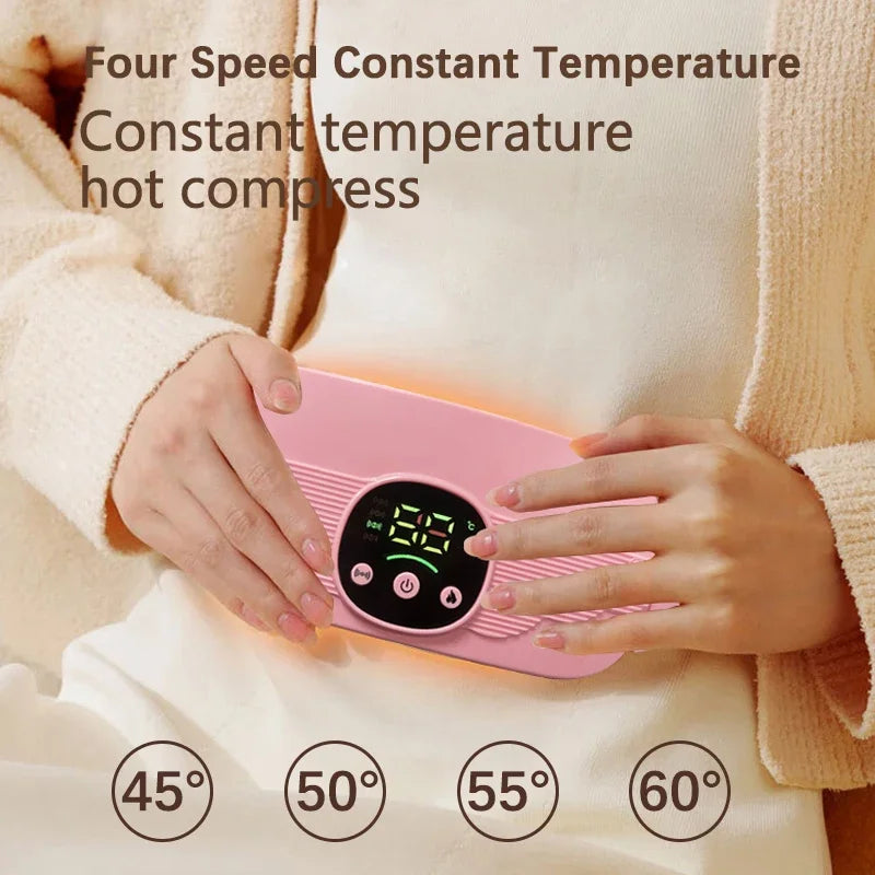 Smart Menstrual Heating Pad - 4-Gear Constant Temperature Abdominal Massager with Vibration, Warm Palace Belt for Women (Pink-Colour)