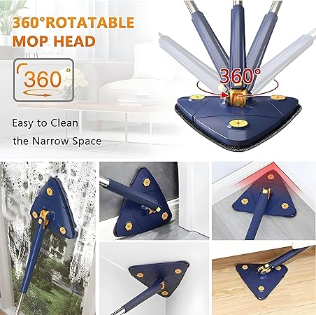Rotatable Adjustable Triangle Cleaning Mop | Stainless Steel Long Handle for Easy Cleaning