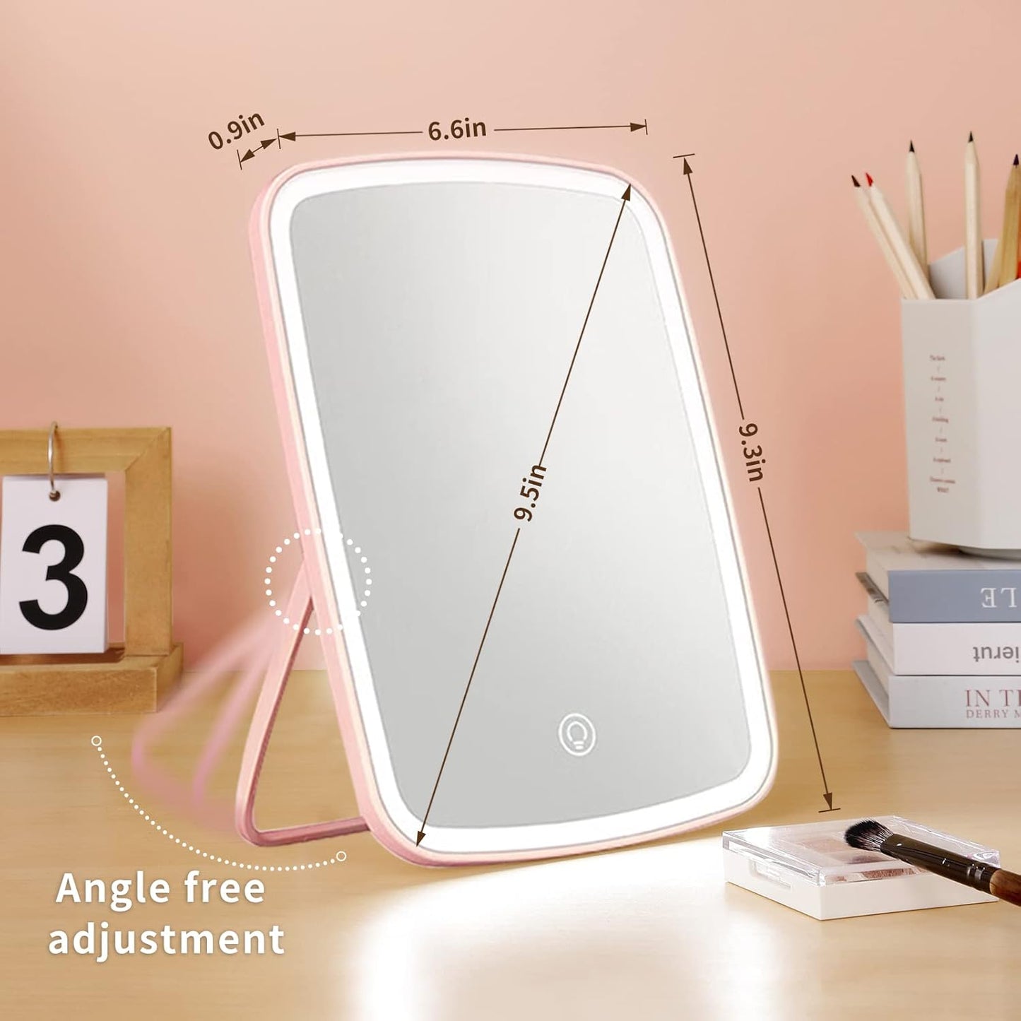 Makeup Vanity Mirror with 42 LED Lights, Touch Control, 3 Color Lighting, USB Rechargeable 2400mAh Battery, Portable Travel Mirror - Pink