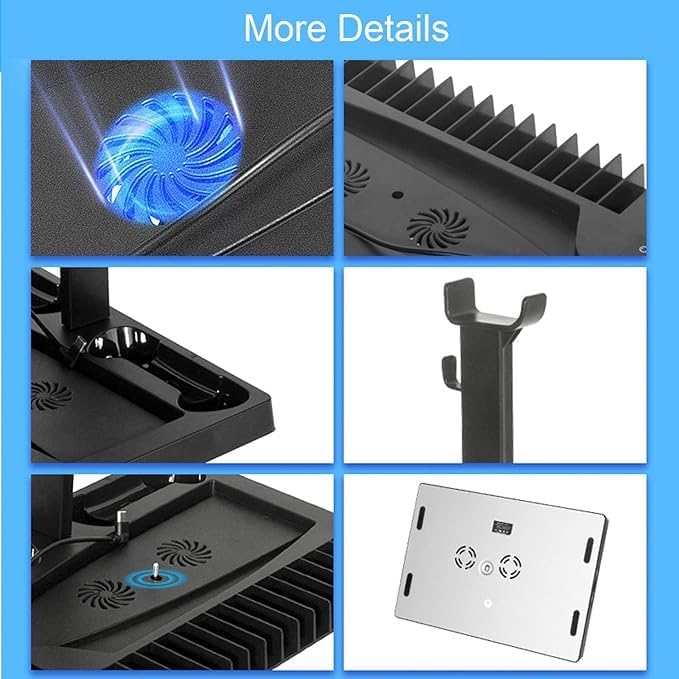 Vertical Stand Cooling Fan for PS5 – Dual Controller Charger with Multifunctional Features