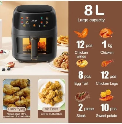 Multifunctional Digital Touch Air Fryer | 8L Capacity, 2400W Power | Sleek Black Design