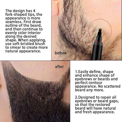 Waterproof Beard Filler Pen Kit - Contoured Beard Pen with Brush, Long-Lasting, Sweatproof Beard Pencil for Patchy Beard, Natural Look, Quick and Easy Grooming Solution