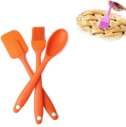 3 Piece Silicone Spatula Spoon & Brush Cooking Utensil Set | Heat Resistant for Baking & Cooking