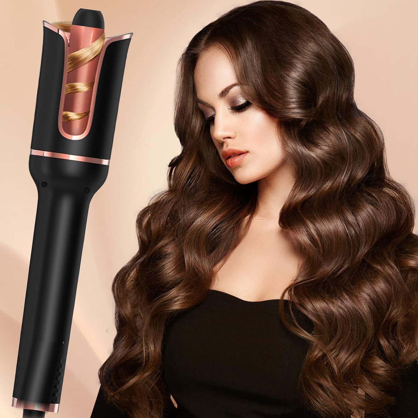 Automatic Hair Curler – 1" Rotating Curling Wand, Fast Heat, Dual Voltage, for Women – Creates Perfect Curls in Mid-Length to Long Hair (Black)