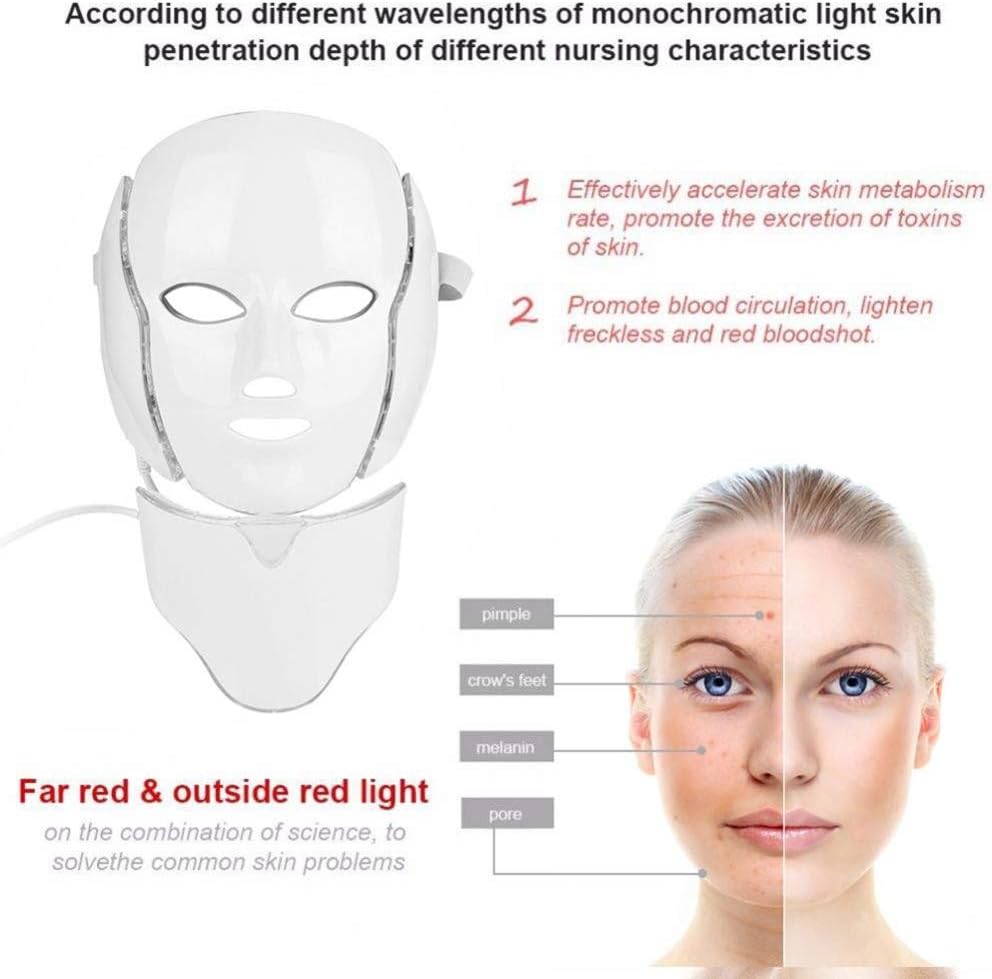 7-LED Whitening Face Mask | Advanced Optical Therapy for Radiant Skin | White/Black | 230x200mm