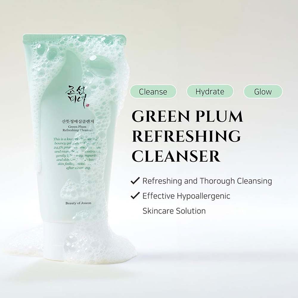 Beauty of Joseon Green Plum Refreshing Cleanser - 100ml Low pH Gel Face Wash with AHA & Green Plum Extract