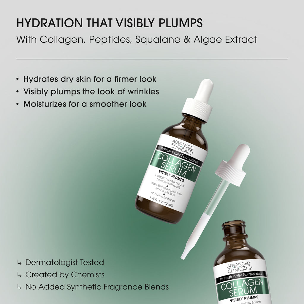 Advanced Clinicals - Collagen Serum (Original), Advanced Clinicals Collagen Serum For Face | Visible Anti Aging Collagen Peptide Serum + Hyaluronic Acid Moisturizer Improves Look Of Wrinkles, Dry Skin, & Fine Lines, No added Fragrance, 1.75 Fl Oz