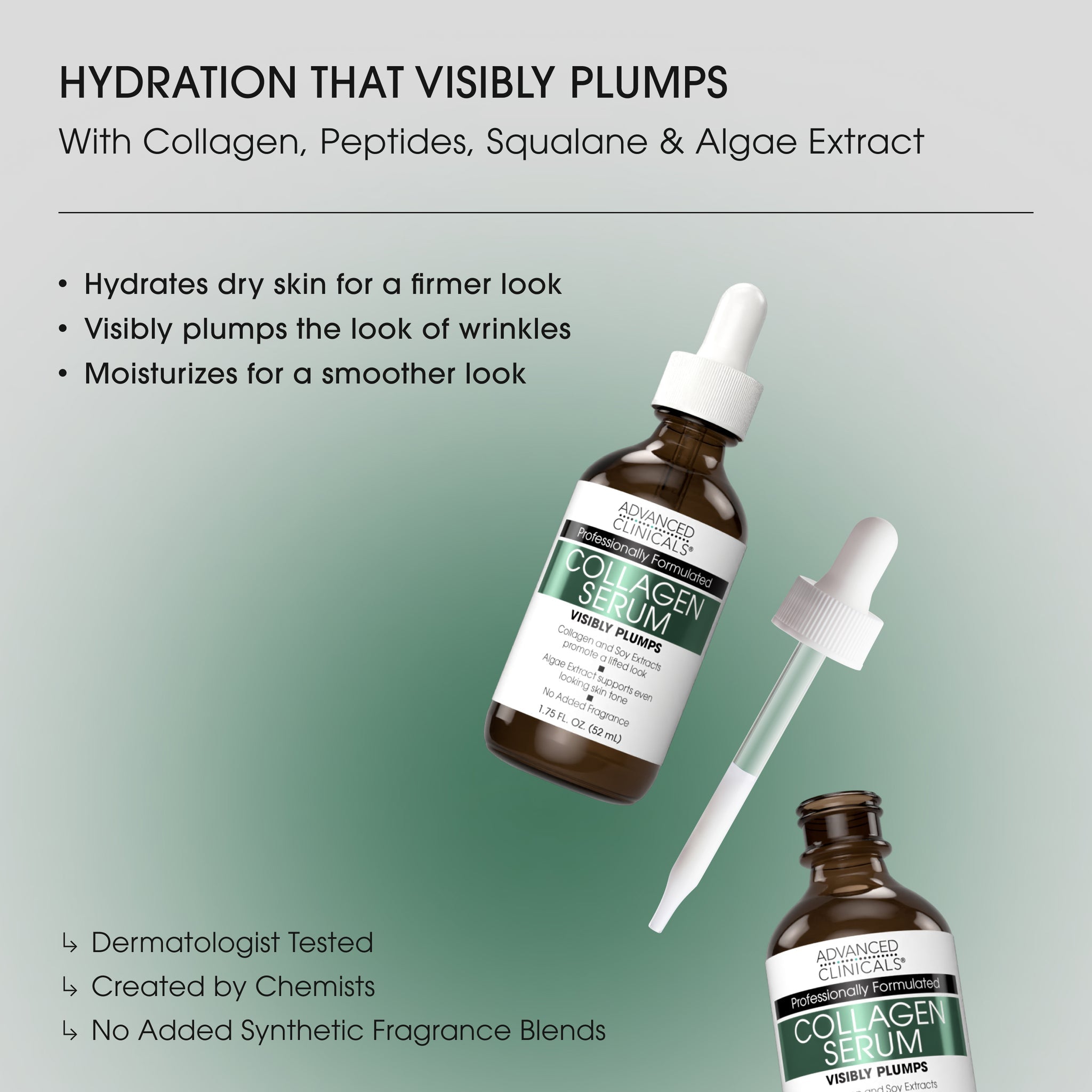 Advanced Clinicals - Collagen Serum (Original), Advanced Clinicals Collagen Serum For Face | Visible Anti Aging Collagen Peptide Serum + Hyaluronic Acid Moisturizer Improves Look Of Wrinkles, Dry Skin, & Fine Lines, No added Fragrance, 1.75 Fl Oz