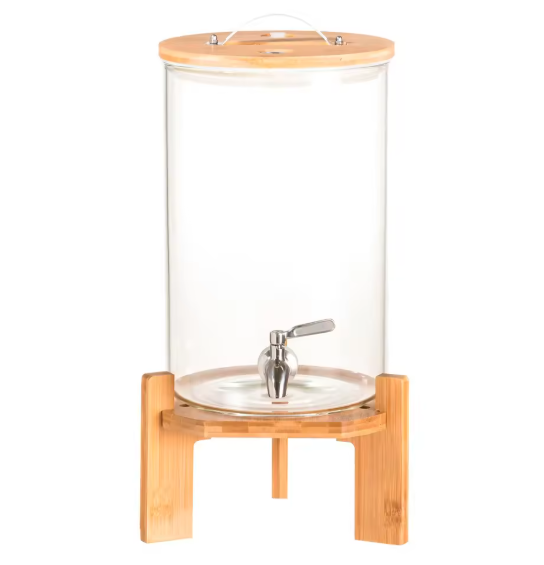 Drink Serve Dispenser with Wooden Stand, Capacity 7 Liters, Indoor / Outdoor – Juice, water, beverages,