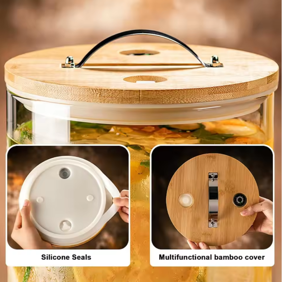 Drink Serve Dispenser with Wooden Stand, Capacity 7 Liters, Indoor / Outdoor – Juice, water, beverages,
