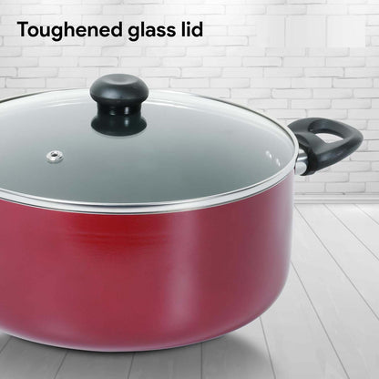 9-Piece Non-Stick Cookware Set - Cast Aluminum Casserole, Kadai, Frypan, Milkpan with Glass Lids & Nylon Spatulas, Heat-Resistant