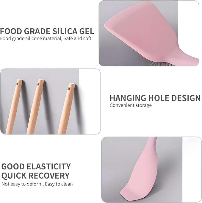 19-Piece Silicone Cooking Utensils & Knife Set with Block | Includes 11 Silicone Utensils, 5 Stainless Steel Knives, Scissors, Cutting Board | Pink