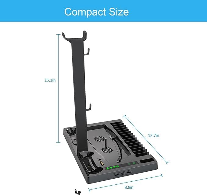 Vertical Stand Cooling Fan for PS5 – Dual Controller Charger with Multifunctional Features