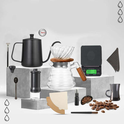 DX-2573 12-PC Pour Over Coffee Kit - Complete Set with Wooden Dripper & Travel Bag, Perfect Gift for Coffee Lovers