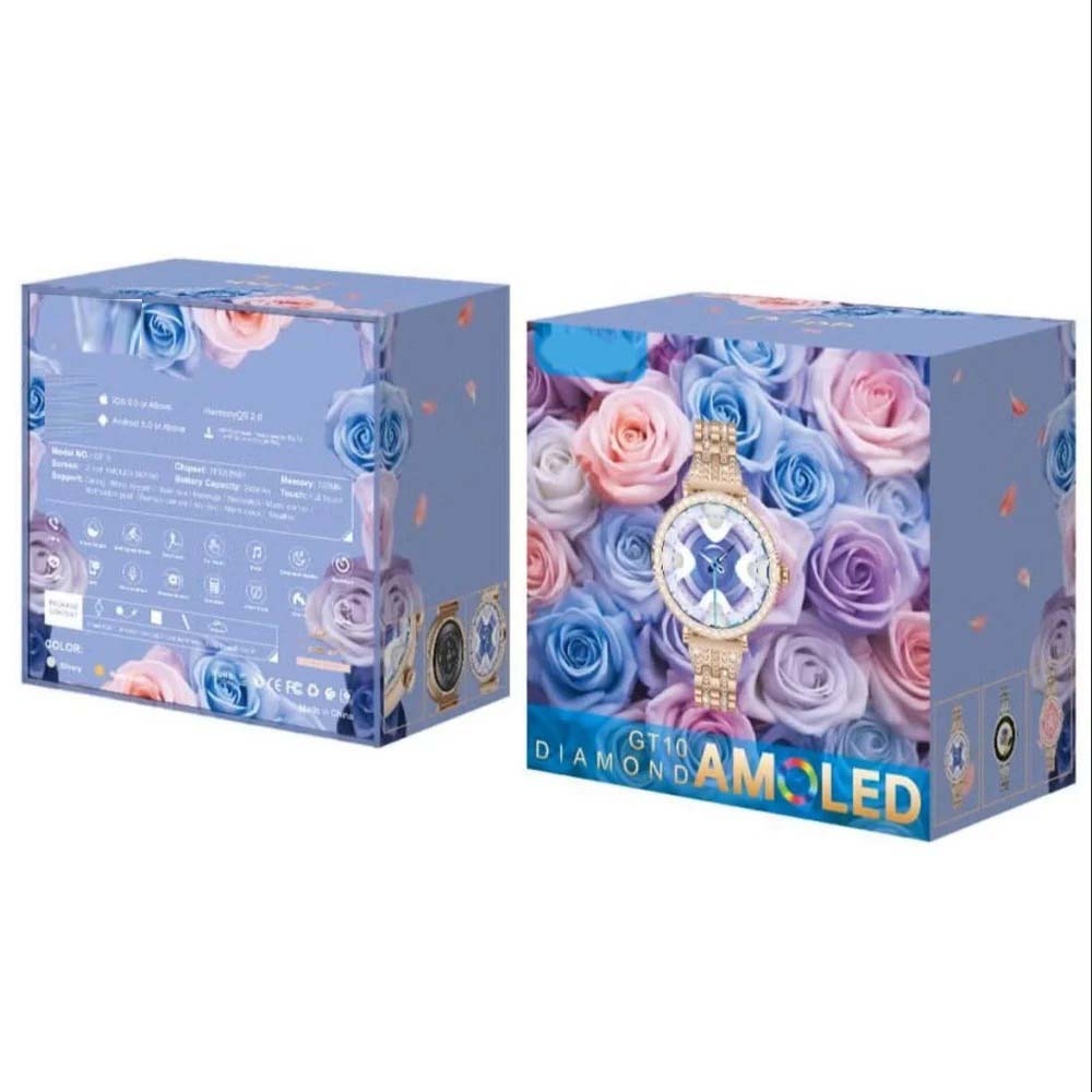 GT10 Diamond Smartwatch | 1.2" AMOLED Display | Heart Rate, Sleep, and Menstrual Tracking | Compatible with Android & iOS | Elegant, High-Performance Smartwatch for Women