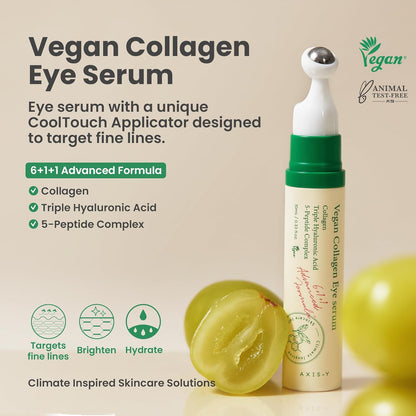 AXIS-Y Vegan Collagen Eye Serum – Korean Eye Treatment with Triple Hyaluronic Acid & Peptides, Reduces Fine Lines, Dark Circles & Boosts Elasticity