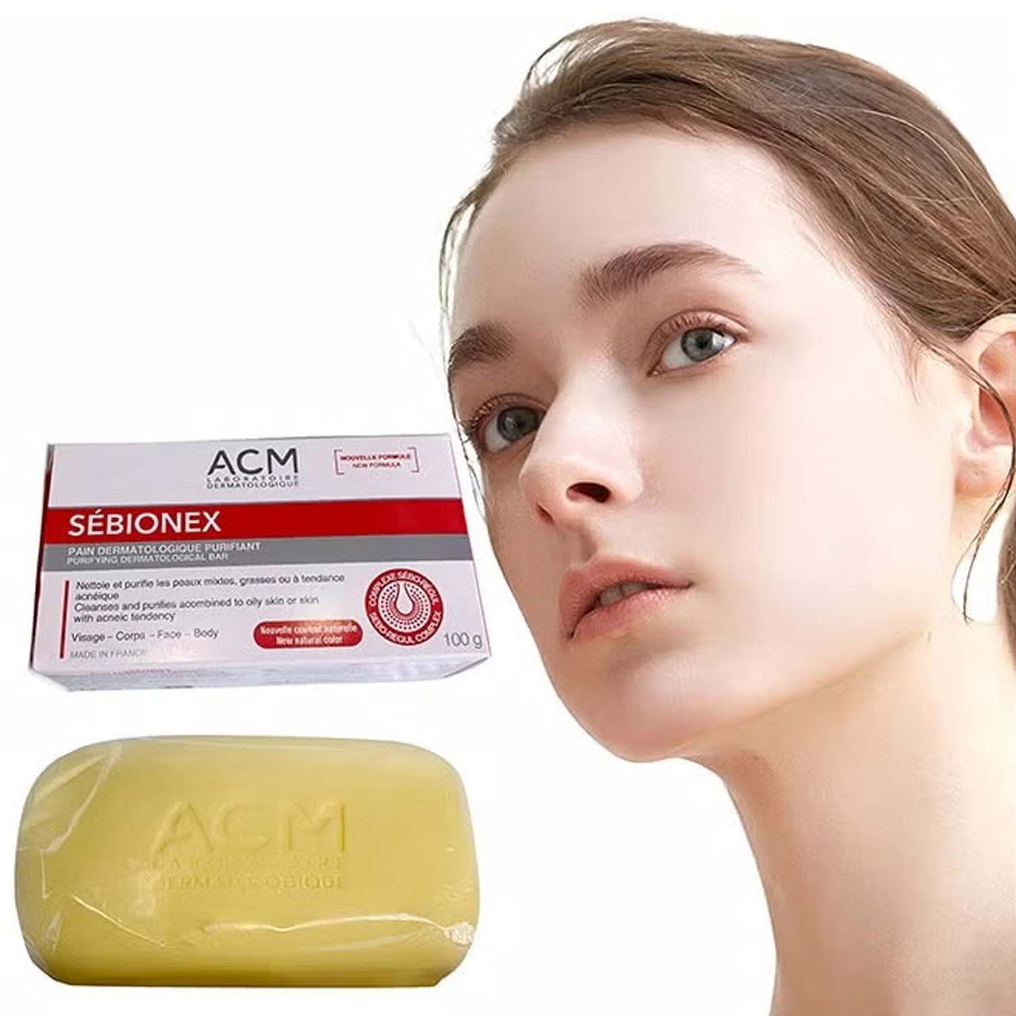 ACM Sebionex Purifying Soap. Deep cleansing bar for oily, acne-prone skin. Helps regulate sebum & prevent impurities. 100g.