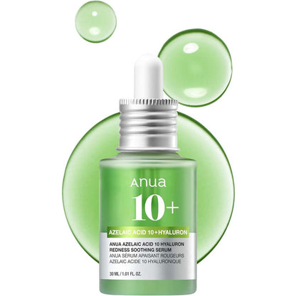 Anua Azelaic Acid 10 Soothing Serum with Hyaluronic Acid & Niacinamide for redness-prone, sensitive skin. Vegan Korean skincare.