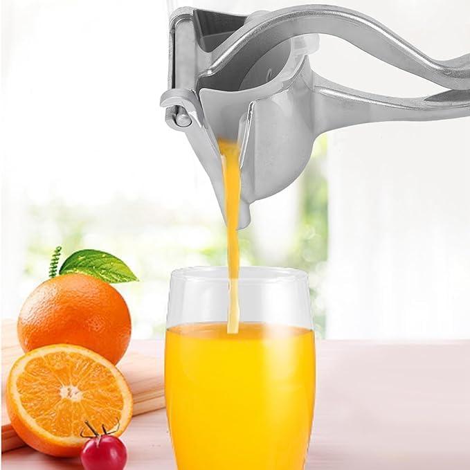 Silver Efficient Non-Lemon Fruit Presser | Manual Aluminum Alloy Squeezer | Easy Wash Design with 2 Funnels for Maximum Juice Extraction