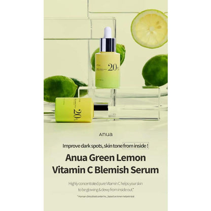 Anua Green Lemon Vitamin C Serum - 20ml with Vitamin E, Hyaluronic & Ferulic Acid for Brightening & Antioxidant Protection