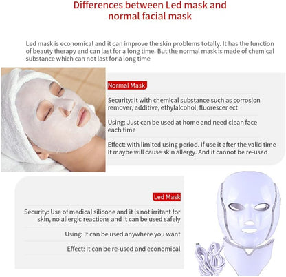 7-LED Whitening Face Mask | Advanced Optical Therapy for Radiant Skin | White/Black | 230x200mm