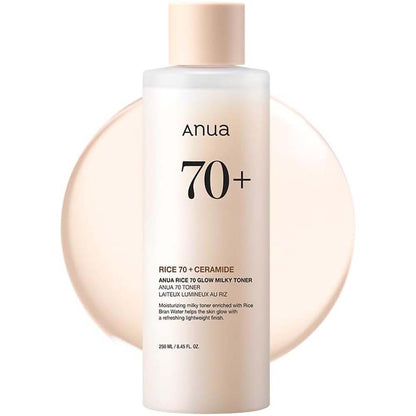 ANUA Rice 70 Grow Milky Toner 250ml - Korean Moisturizing Lotion for Brightening, Hydration & Smooth Skin Tone