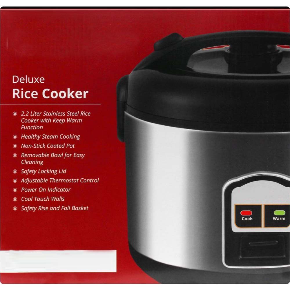 OE-400 2-Liter Mixed Rice Cooker. 2-in-1 rice cooker & steamer with non-stick pot, Cook/Warm functions. Silver & black.