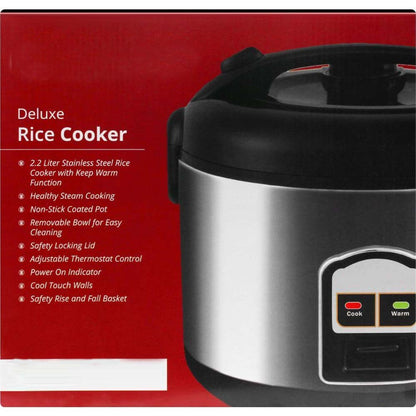 OE-400 2-Liter Mixed Rice Cooker. 2-in-1 rice cooker & steamer with non-stick pot, Cook/Warm functions. Silver & black.