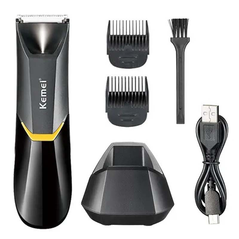 Kemei KM-3208 Professional Body Hair Trimmer. LED light, USB charging, waterproof for precise men & women intimate shaving.